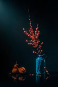 Autumn Berries Blue Vase