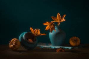Autumn Lilies and Pumpkins