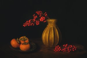 Autumn Persimmon Still Life