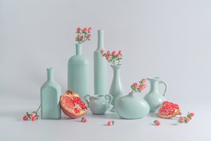 Blue Vases Pomegranate Display