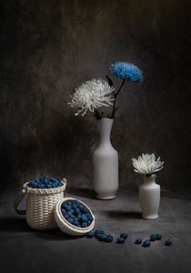 Blueberries and White Flowers