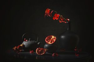 Dark Pomegranate Still Life by Lydia Jacobs