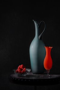 Elegant Vases and Raspberries