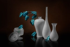 Frosted Vases Blue Leaves