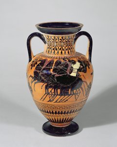 Attic black-figure Amphora depicting a wheeled chariot by Lysippos