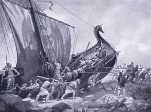 Magnus sails around the Mull of Cantyre AD1098 by M. Mackinlay