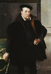 Portrait of a Gentleman, Three-Quarter Length, in a Black Coat with Fur Lining by Maarten de Vos