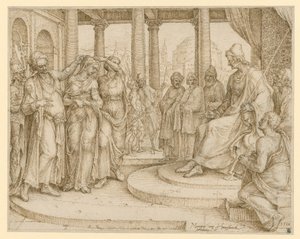 You Shall Not Bear False Witness Against Your Neighbor. Susanna Before the Judge, Preliminary Drawing for Plate 8 of the "Ten Commandments" by Maarten van Heemskerck