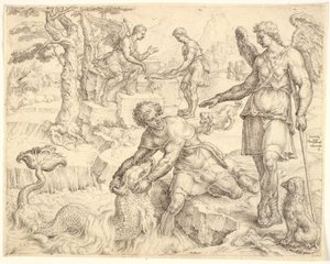 Tobias Catching the Fish in the River Tigris by Maarten van Heemskerck