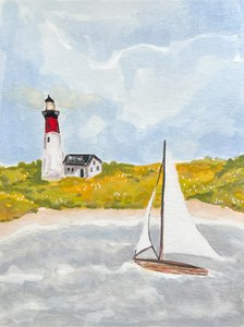 Coastal Lighthouse Sailboat by Madison Phipps