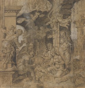 The Adoration of the Shepherds (verso: Sketches) by Maerten van Heemskerck