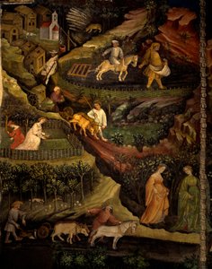 Work in fields, detail from Month of October, Cycle of Months
