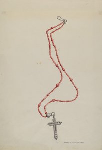 Coral Beads and Crucifix by Majel G. Claflin