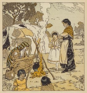 Maggie Tulliver with the gypsies, scene from The Mill on the Floss, by George Eliot