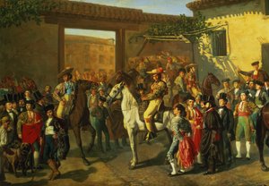 Horses in a Courtyard by the Bullring before the Bullfight, Madrid, 1853 (detail) by Manuel Castellano