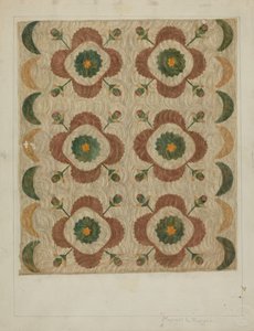 Applique and Quilted Coverlet, 1935-1942 by Manuel G. Runyan
