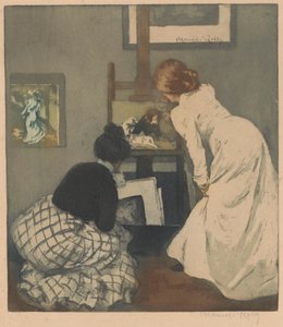 Two Women Looking at Prints