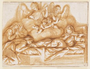 Design for a Monochrome Wall Painting, Church of Corpus Domini, Bologna, Italy, Death of St. Caterina Vigri