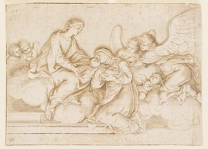 Design for a Monochrome Wall Painting, Church of Corpus Domini, Bologna, Italy, St. Caterina Vigri Receives the Babe from the Virgin by Marc Antonio Franceschini