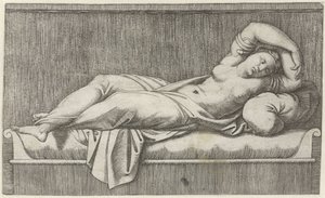 Cleopatra Half-Naked Lying on a Bed by Marcantonio Raimondi