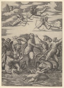 Galatea Standing in a Water-Chariot Pulled by Two Dolphins by Marcantonio Raimondi