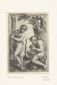 Young Shepherd with Shawm and Old Shepherd with Pan Flute by Marcantonio Raimondi