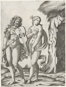 Orpheus Playing the Viola Before Eurydice Goes to the Underworld by Marcantonio Raimondi