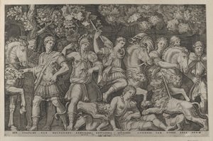 Speculum Romanae Magnificentiae: The Lion Hunt by Marcantonio Raimondi