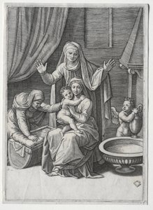 The Virgin and the Cradle with Saint Elisabeth and Saint Anne, 1520 by Marcantonio Raimondi