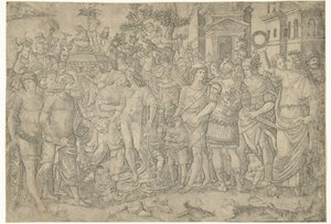 Triumphal Procession of a Roman Emperor with Soldiers and Captured Armors by Marcantonio Raimondi
