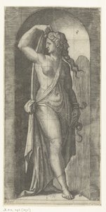 Woman as Personification of Prudence with Snake and Mask by Marcantonio Raimondi