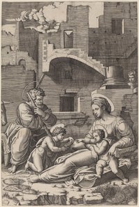 The Holy Family with the Young Saint John the Baptist by Marcantonio Raimondi after Raphael