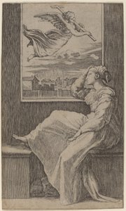 Pensive Woman by Marcantonio Raimondi possibly after Raphael