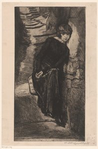 Woman Dressed in Black Leaning Against a Wall (Fille de Joie) by Marcel Roux (signed by artist)