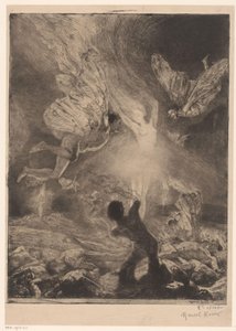 Flame in the Shape of a Woman, Surrounded by Men with Wings Burning and Falling