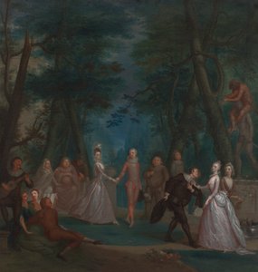 Scene in a park, with figures from the Commedia dell