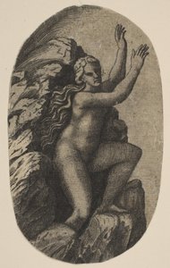 Eurydice Naked Standing on a Rock, Her Arms Raised to the Right