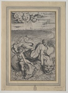 Love and Cupid Carried by Dolphins