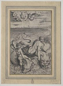 Love and Cupid Carried by Dolphins