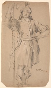 Standing Helmeted Warrior with Lance in Right Hand