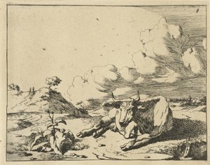 Lying Cow Seen from the Front (Cows and Bulls series) by Marcus de Bye