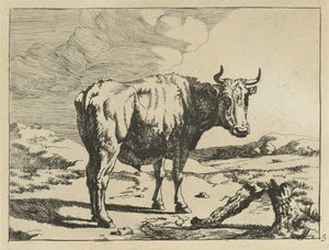 Bull Standing by a Tree Stump (Cows and Sheep series) by Marcus de Bye