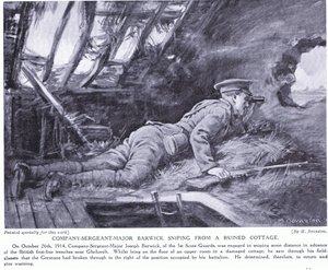 Company Sergeant Major Barwick sniping from a ruined cottage at Ghehuvelt October 1914 by Margaret Dovaston