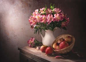Pink Flowers and Apples