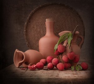 Rustic Lychee Still Life by Margareth Perfoncio