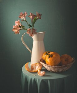 Tangerines and Pink Flowers by Margareth Perfoncio