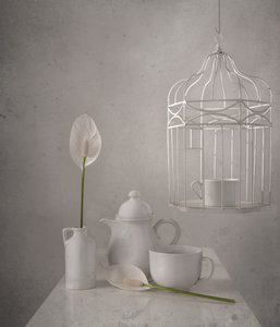 White Birdcage Peace Lilies