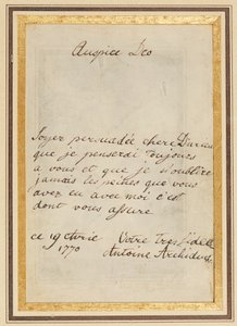 Autograph letter to Thérèse or Barbe Durieux, dated 19 April 1770 by Maria Antonia Josepha Johanna von Habsburg Lothringen