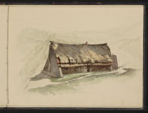Barn with a Thatched Roof in a Meadow