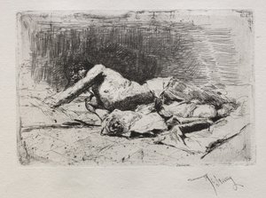Man rolling on the ground by Mariano José María Bernardo Fortuny y Carbó